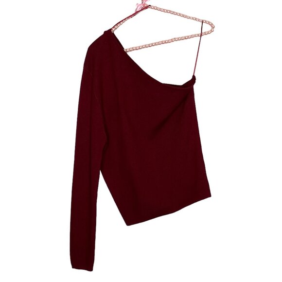 eesome Sweaters - New ee:some Large L Red Stretch Ribbed Rib Knit One Shoulder Long Sleeve Sweater